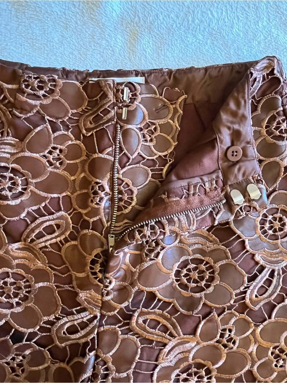 Anthropologie faux leather lace floral shorts Lined. Front zip Chocolate color 6 - Picture 9 of 12